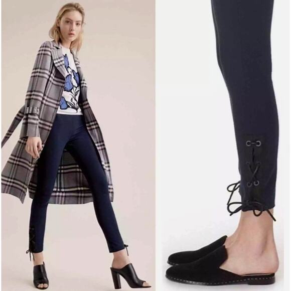 RAG & BONE Size 4 Simone Lace Up Ankle Pants Cropped Back Zip Slim Leg Navy Blue - Picture 4 of 10